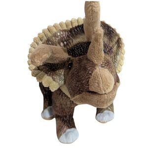 Plush Triceratops Dinosaur Stuffed Animal Toy Brown 3 facial horns